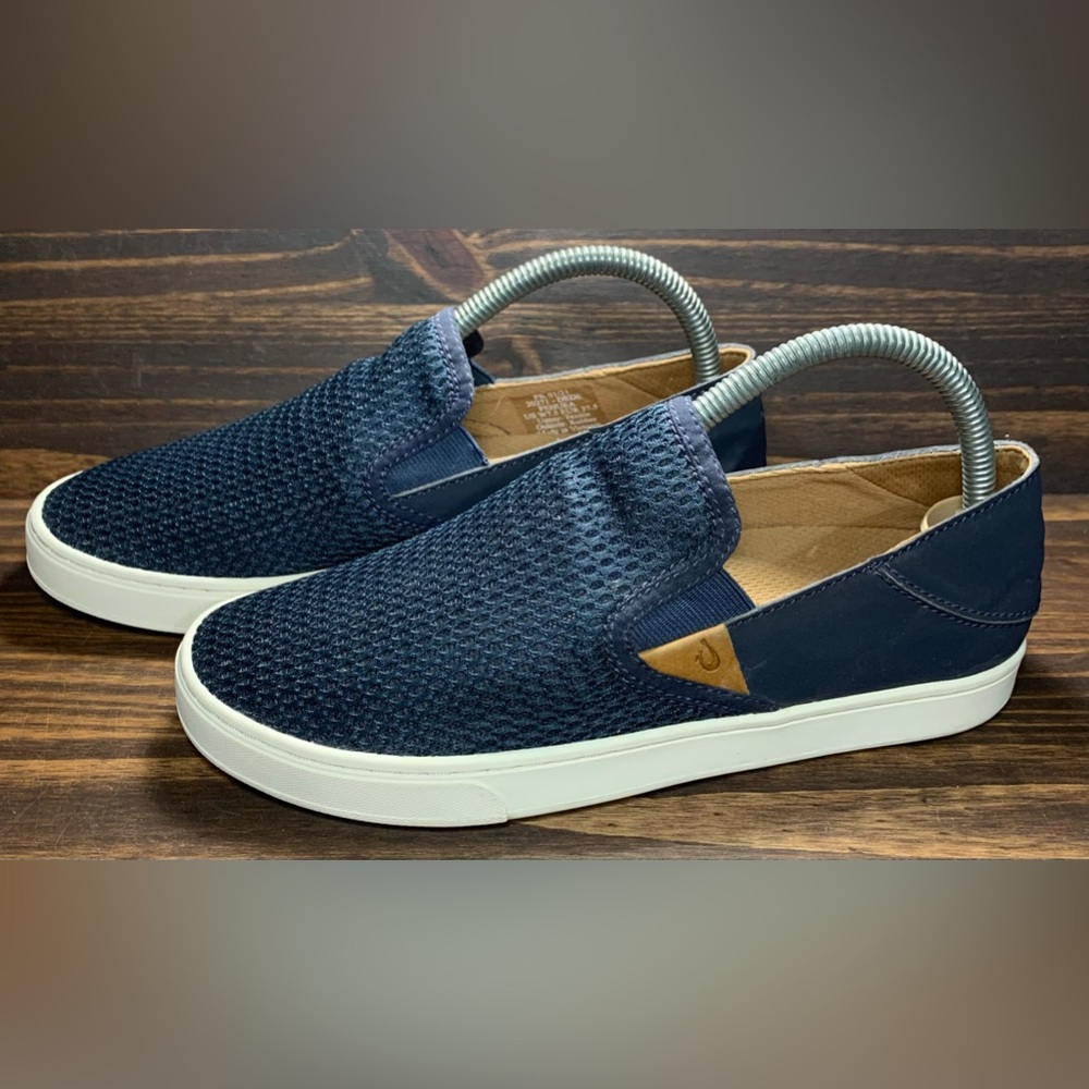 Olukai Pehuea Womens Size 7.5 Shoes Blue Brown White Drop Heel Sneakers